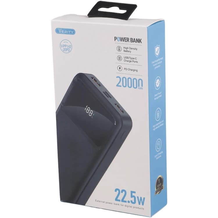 پاوربانک وریتی مدل V-PP142-20 PD ظرفیت 20000 میلی آمپرساعت