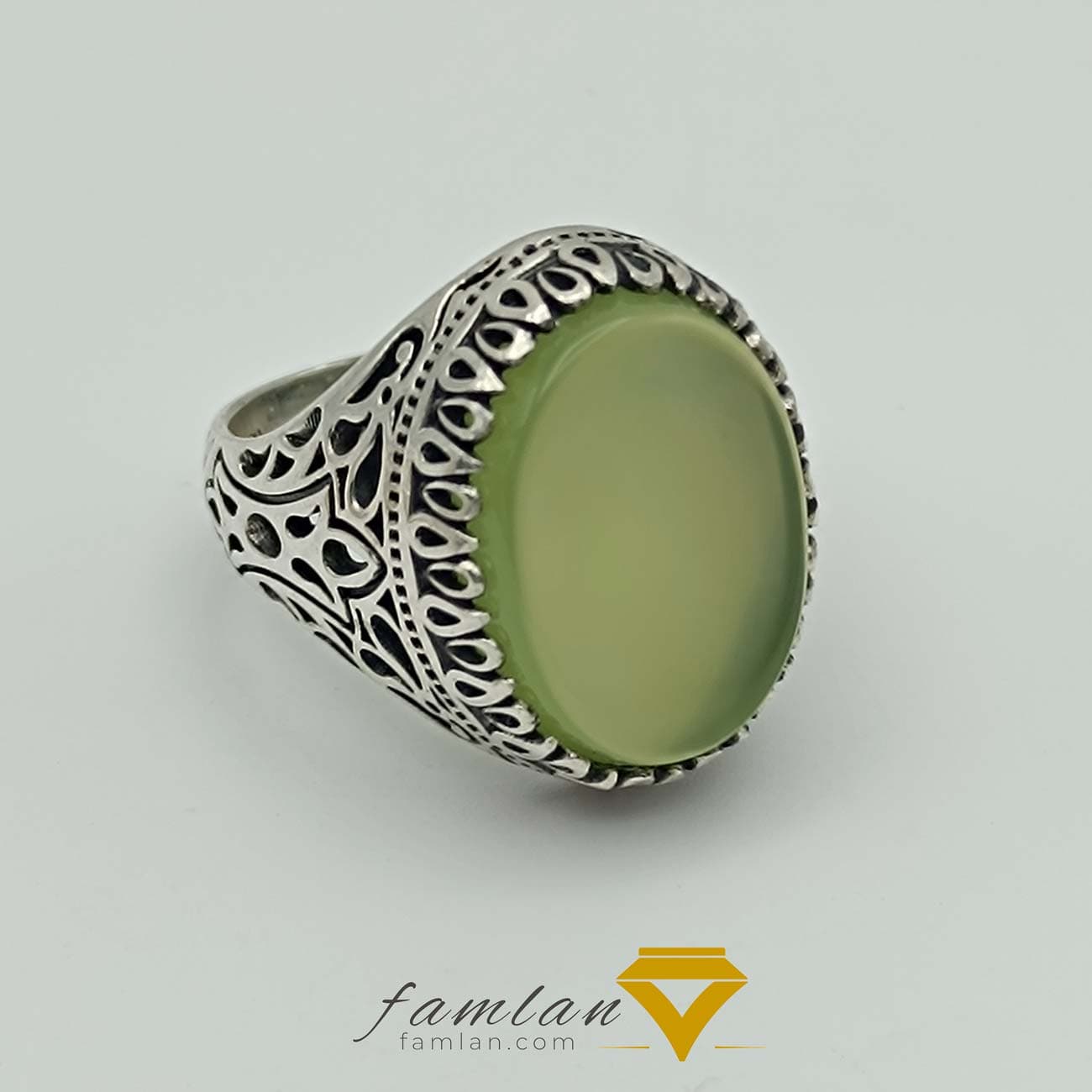 انگشتر نقره مردانه عقیق سبز کاهویی خراسان کد 2134 – 2135 — تصویر ۱۰
