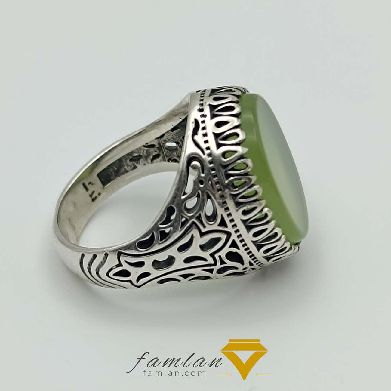 انگشتر نقره مردانه عقیق سبز کاهویی خراسان کد 2134 – 2135 — تصویر ۱۱
