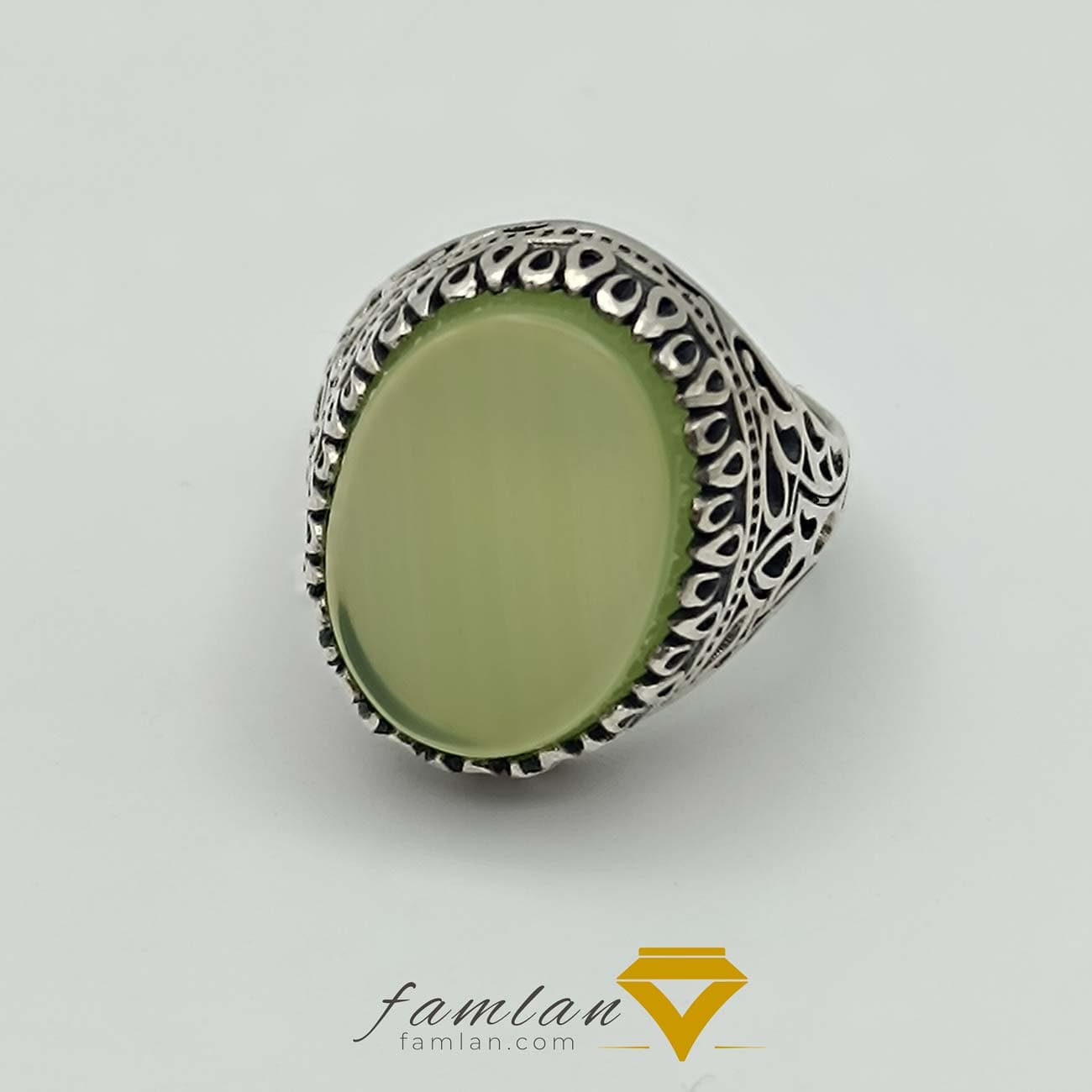 انگشتر نقره مردانه عقیق سبز کاهویی خراسان کد 2134 – 2135 — تصویر ۹