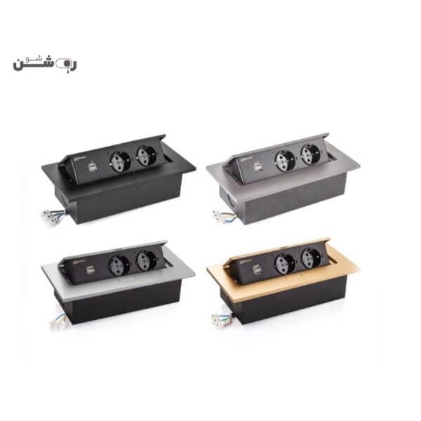 پریز توکار ملونی دو پریز دو USB کد 10017 — تصویر ۳