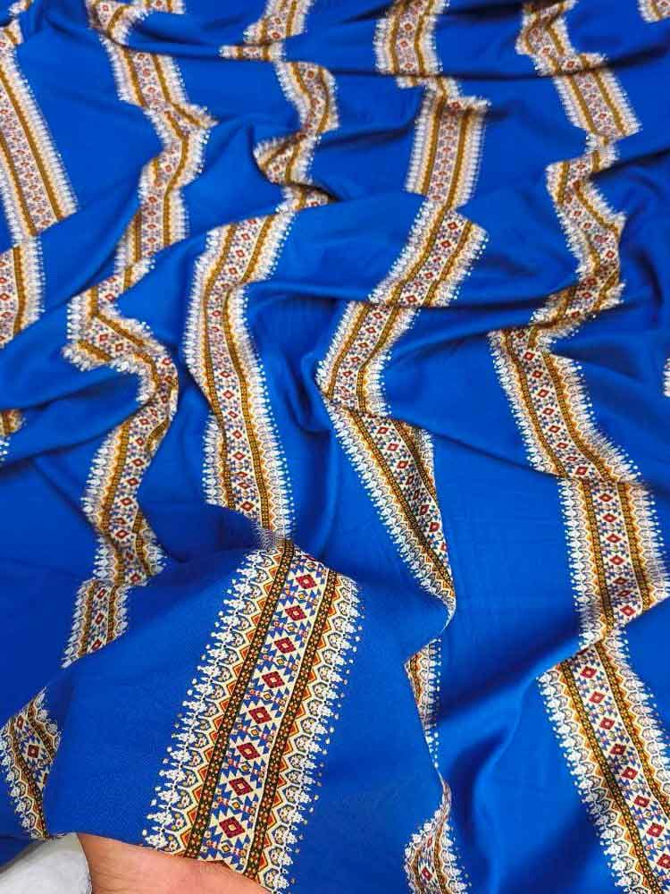 پارچه نخی خلیجی طلاکوب آبی — تصویر ۳