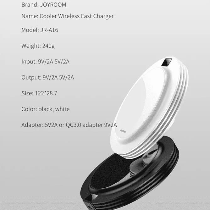 شارژر وایرلس جویروم Joyroom JR-A16 Cooler Wireless Fast Charger QC3.0 10W توان ۱۰ وات همراه کابل — تصویر ۵