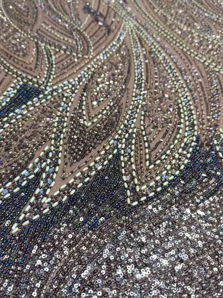 پارچه توری مروارید گندمی سرمه‌ای — تصویر ۲