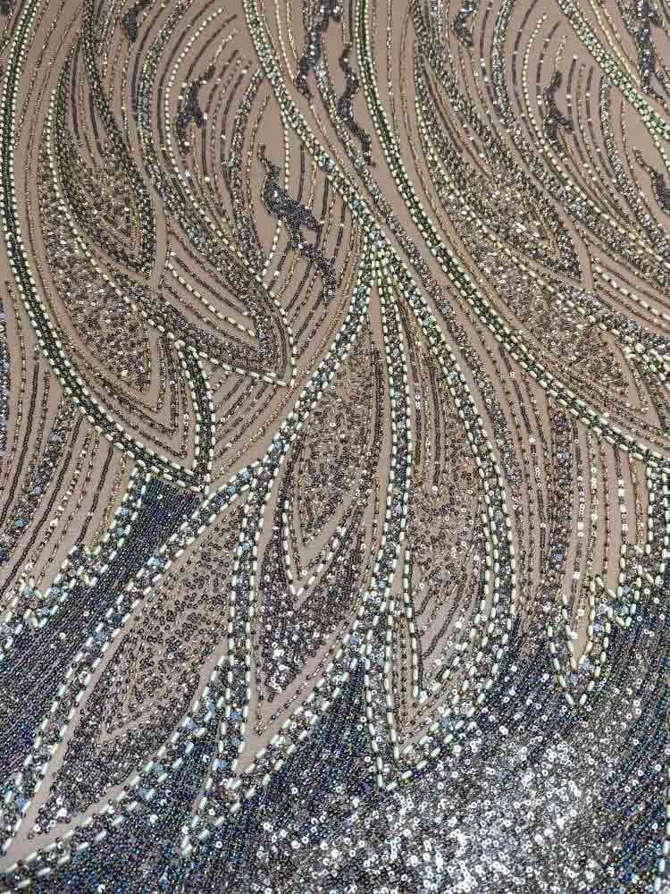 پارچه توری مروارید گندمی سرمه‌ای