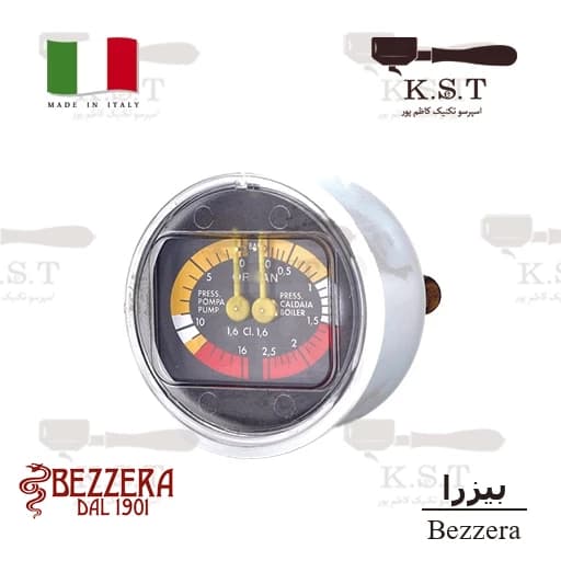 مانومتر بیزرا دوبل (Bezzera) مدل Ellisse | قطر 70 میلی‌متر (0 تا 16 بار)