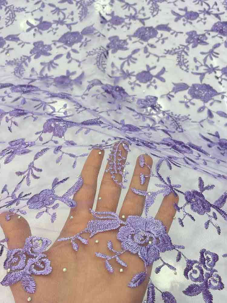 پارچه توری ابریشم و خامه دوزی بنفش 2 — تصویر ۳