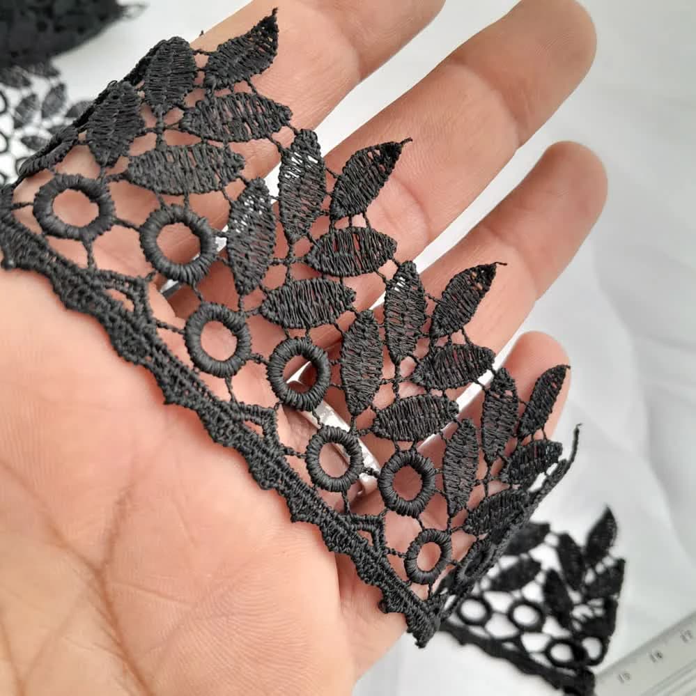 نوار گیپور مشکی 5/5 سانت برگی — تصویر ۲