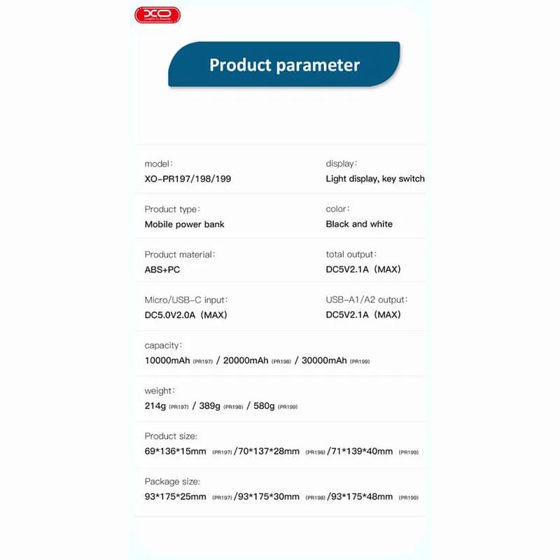 پاوربانک ایکس او مدل xo pr 198 ظرفیت ۲۰۰۰۰ میلی آمپر ساعت — تصویر ۱۲