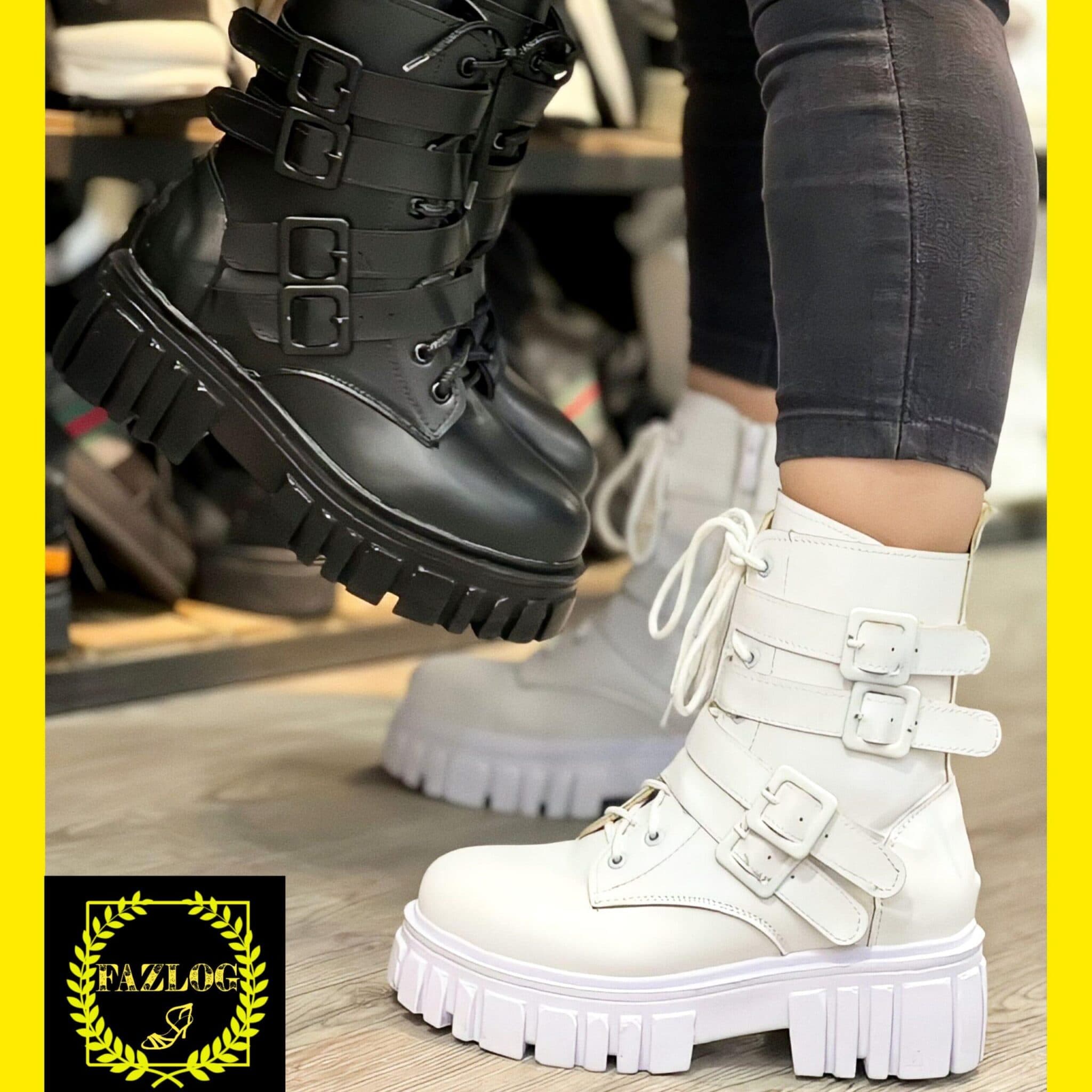 کفش بوت زنانه لژدار چرم و کمربندی for — تصویر ۳