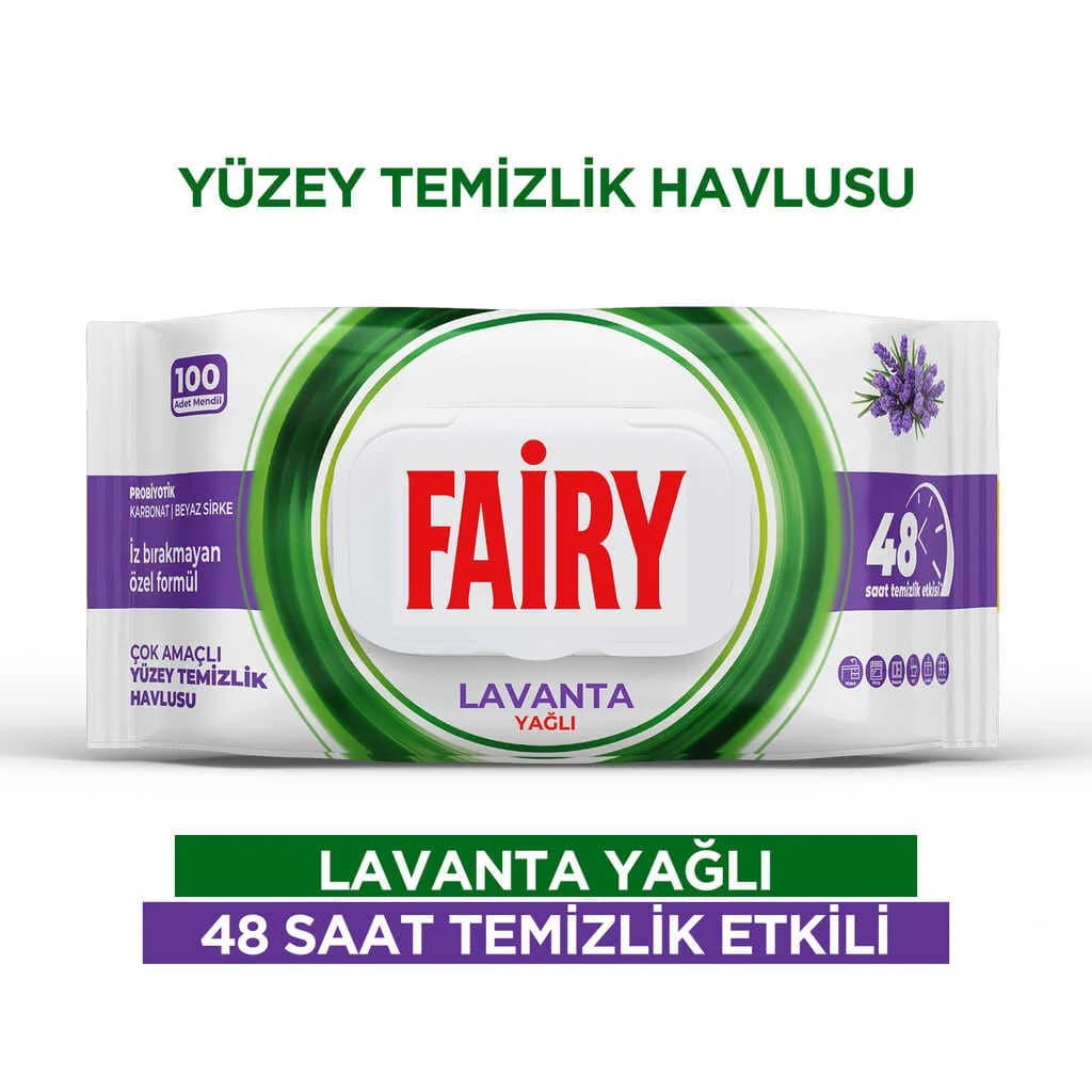 دستمال مرطوب تمیز کننده سطوح فیری Fairy حاوی روغن اسطوخودوس | بسته 100 عددی — تصویر ۴