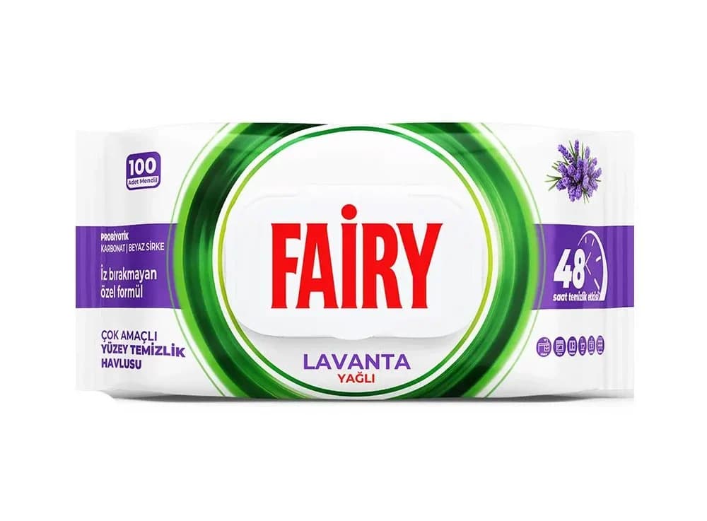دستمال مرطوب تمیز کننده سطوح فیری Fairy حاوی روغن اسطوخودوس | بسته 100 عددی — تصویر ۲