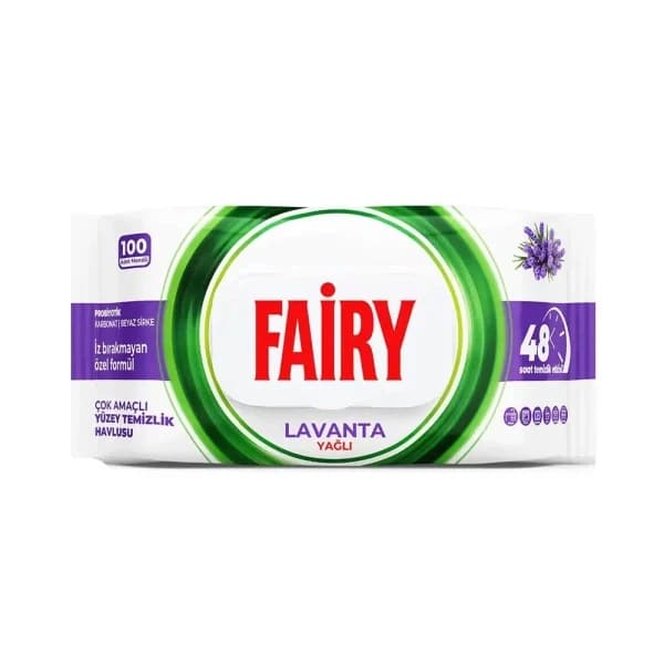 دستمال مرطوب تمیز کننده سطوح فیری Fairy حاوی روغن اسطوخودوس | بسته 100 عددی