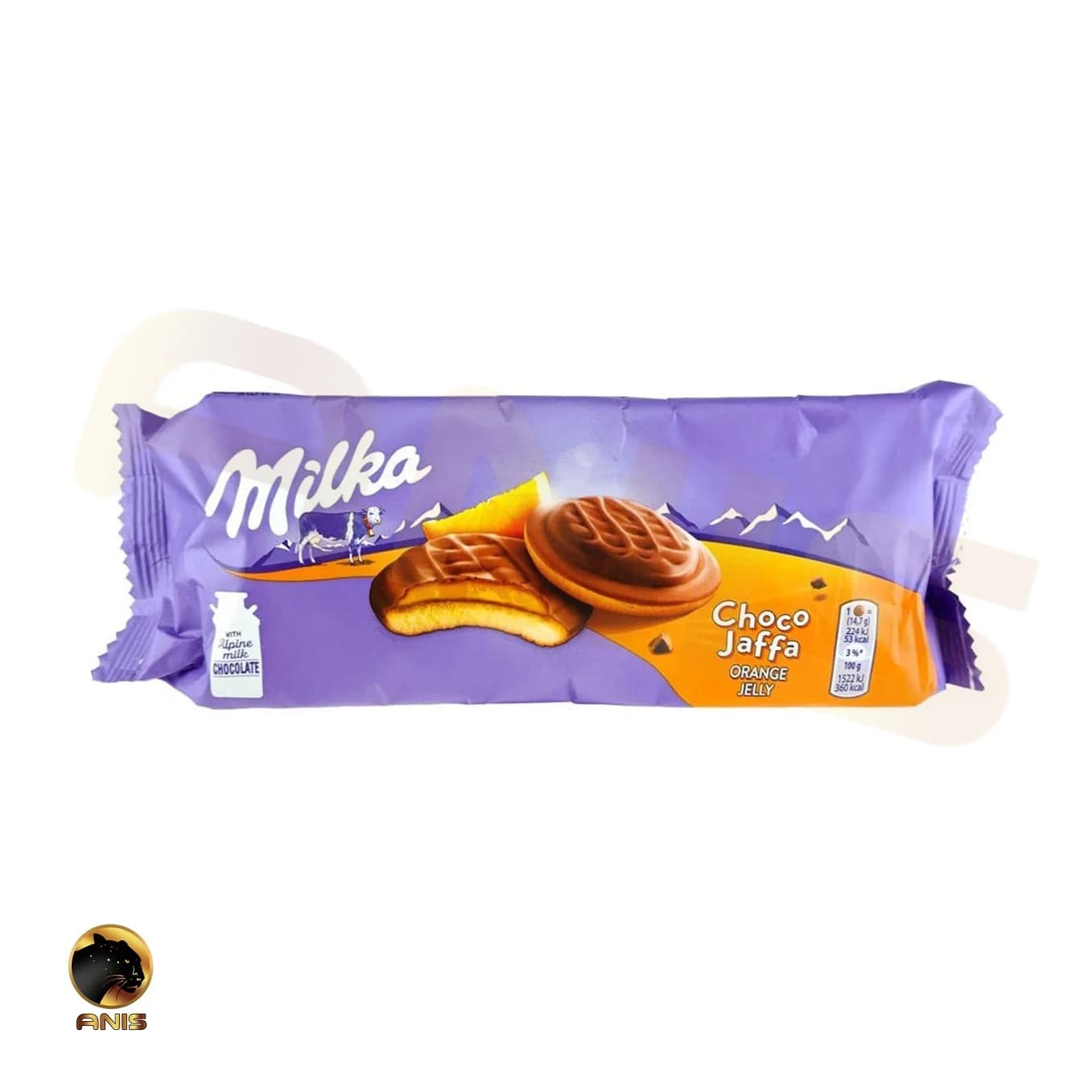 بیسکویت با مغز ژله پرتقال choco jaffa میلکا سوئیسی 147 گرم