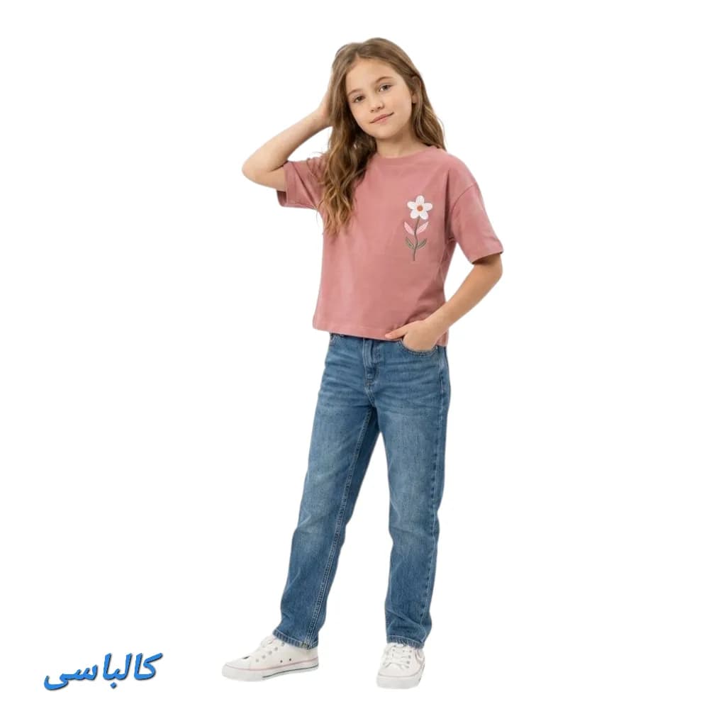 تیشرت دخترانه گلدوزی شده گل — تصویر ۳