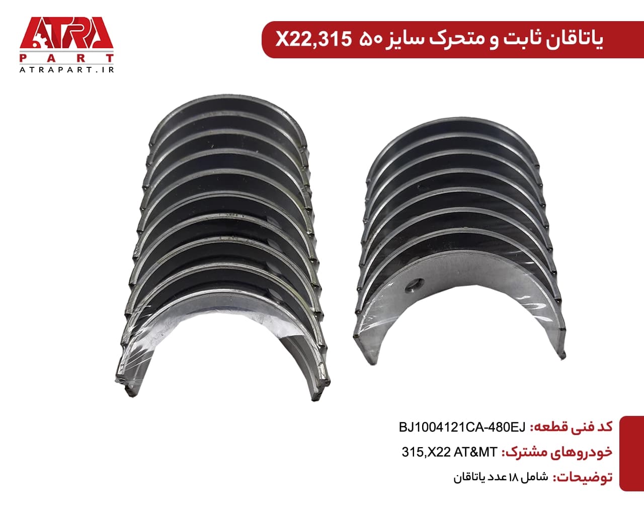 یاتاقان ثابت و متحرک سایز 0.50 MVMX22,315(دست کامل) کدفنی 480EJ-BJ1004121CA — تصویر ۲
