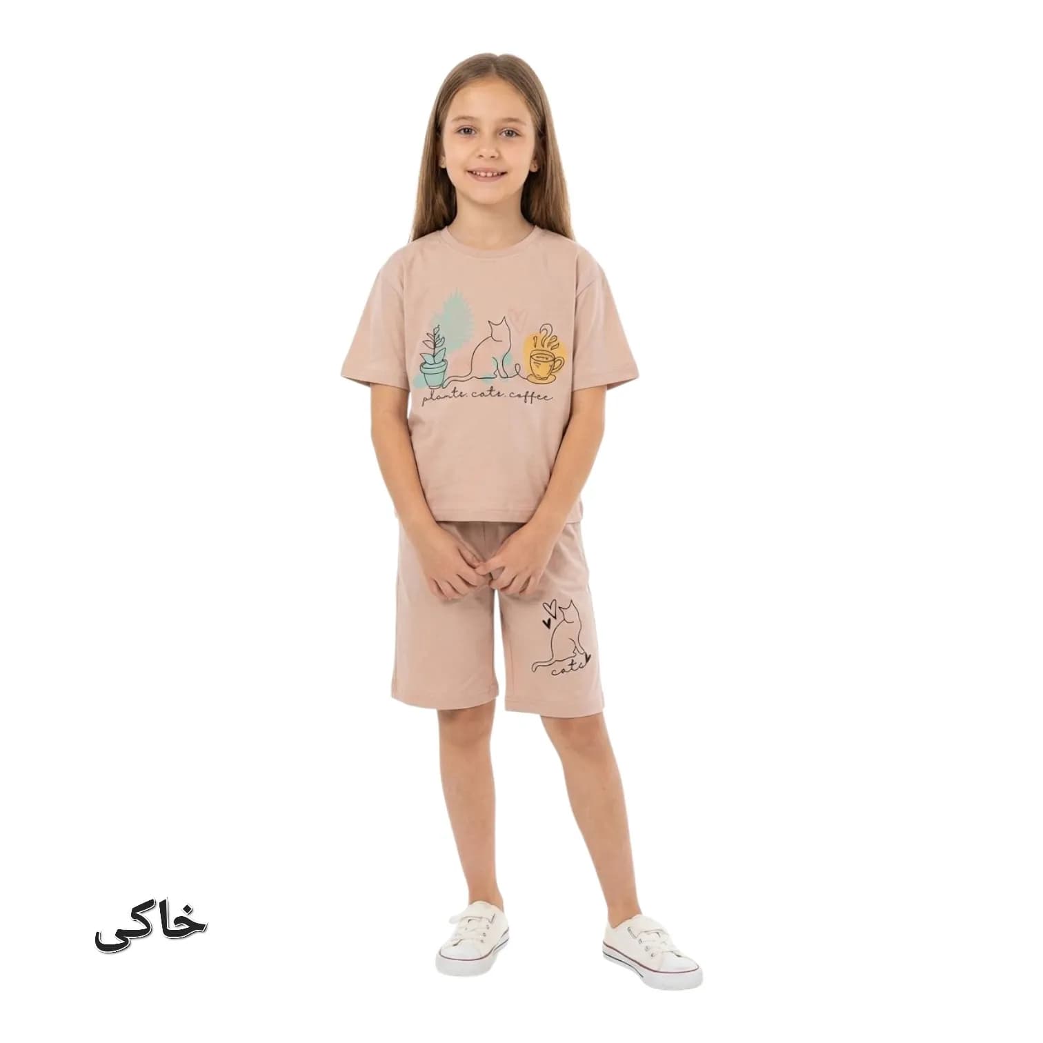 تیشرت شلوارک دخترانه گربه فنجان — تصویر ۵