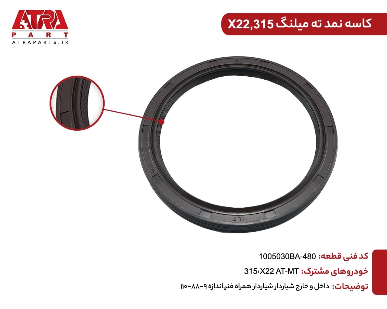 کاسه نمد ته میلنگ ام وی ام 315,X22 کدفنی 1005030BA-480