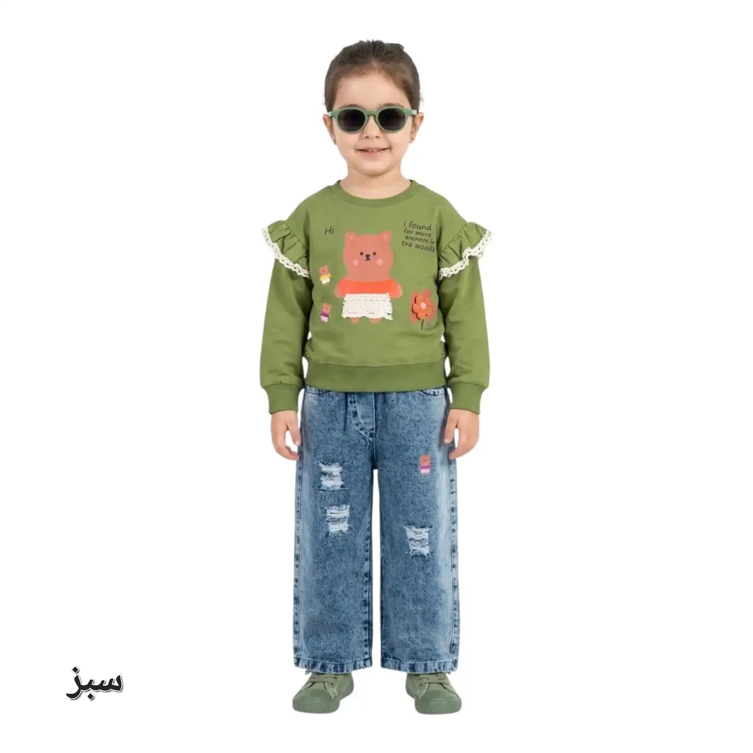 بلوز شلوار دخترانه خرس و گل — تصویر ۲