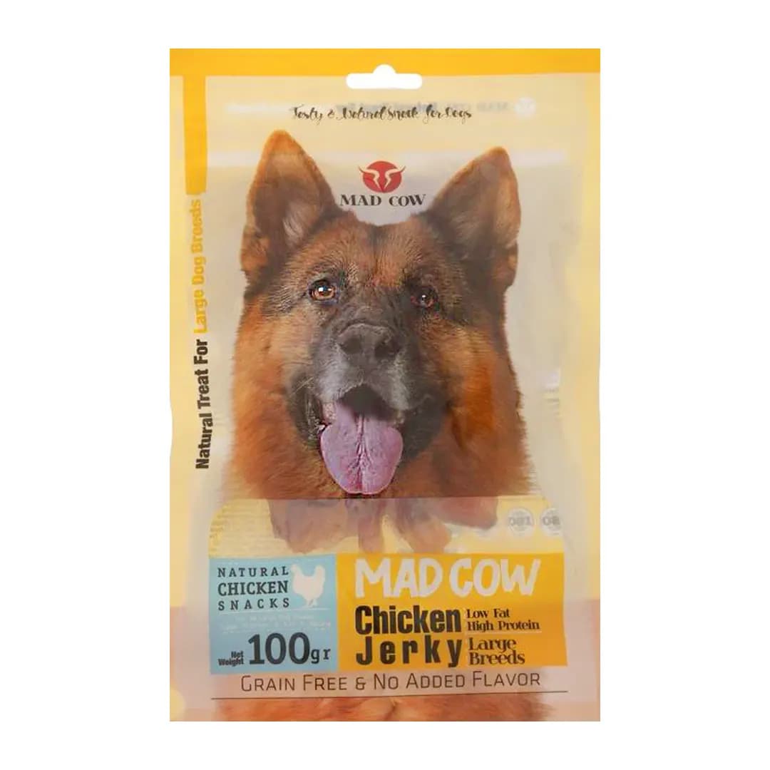 تشویقی سگ نژاد بزرگ مدکاو با طعم گوشت مرغ Mad Cow Chicken Jerky وزن 100 گرم — تصویر ۳