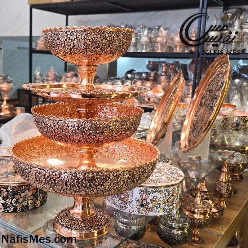 ست پذیرایی مسی 4 پارچه گل پروانه ( ساخت هنرمندان زنجانی ) مدل برتر 1405 — تصویر ۷