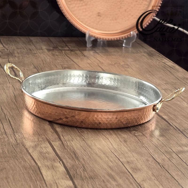 ماهیتابه مسی دو دسته برنجی سایز بزرگ چکشی زنجان — تصویر ۱۱