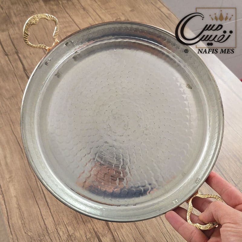 ماهیتابه مسی دو دسته برنجی سایز بزرگ چکشی زنجان — تصویر ۱۲