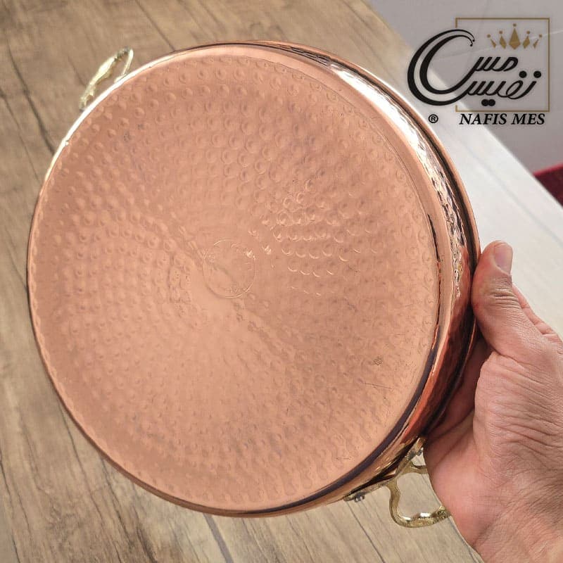 ماهیتابه مسی دو دسته برنجی سایز بزرگ چکشی زنجان — تصویر ۲