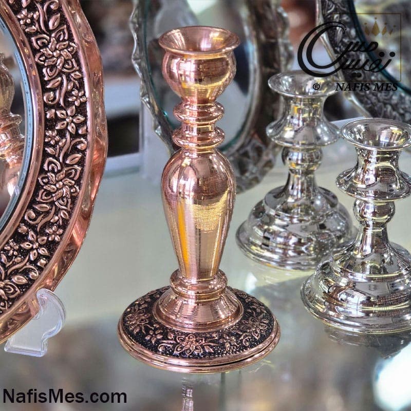 آینه و شمعدان مسی طرح نارینه ( ساخته شده از مس خالص ) — تصویر ۸