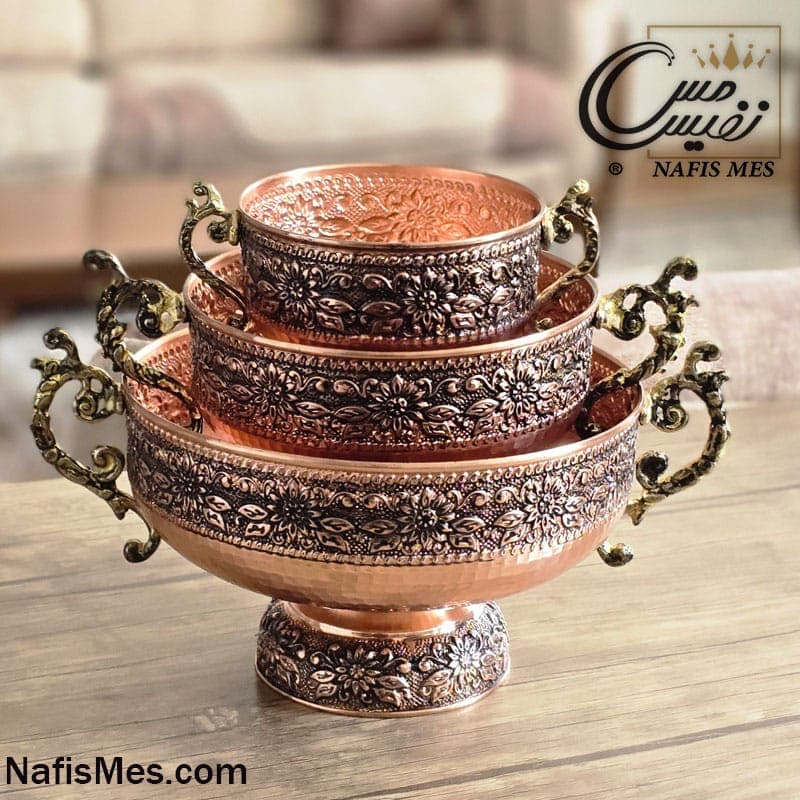 ظرف پذیرایی مسی مینیمال طرح قدحی ( میوه ، آجیل و شکلات خوری ) ساخت زنجان — تصویر ۹