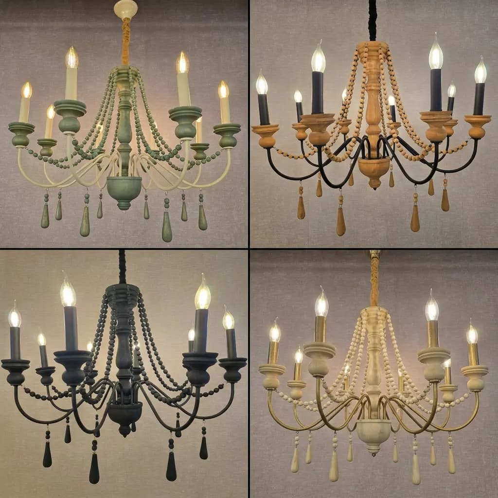 لوستر چوبی مدل آریا مشکی 8 شاخه — تصویر ۴