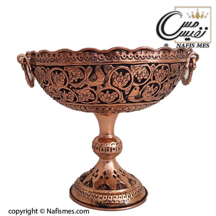 میوه خوری مسی قلم کاری پایه دار سایز 26 — تصویر ۴