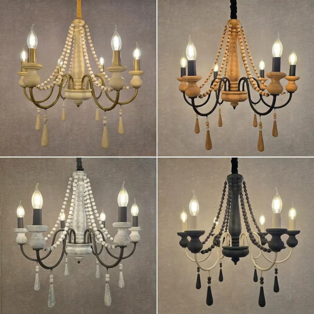 لوستر چوبی مینی 6 شاخه طوسی مشکی — تصویر ۸