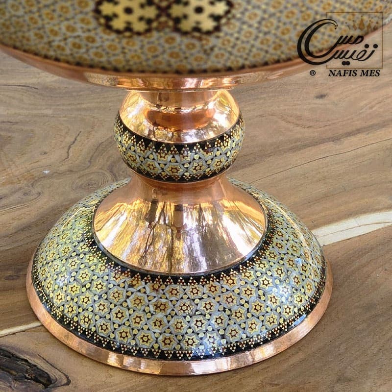 آجیل خوری خاتم کاری لب دالبری مسی طرح نفیس — تصویر ۶