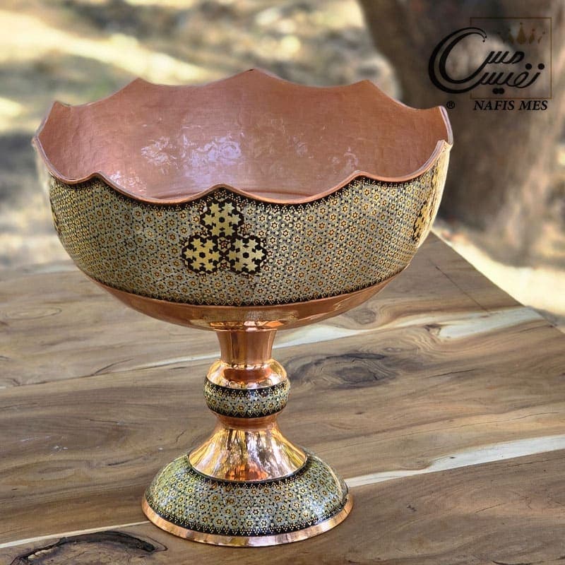 آجیل خوری خاتم کاری لب دالبری مسی طرح نفیس — تصویر ۵