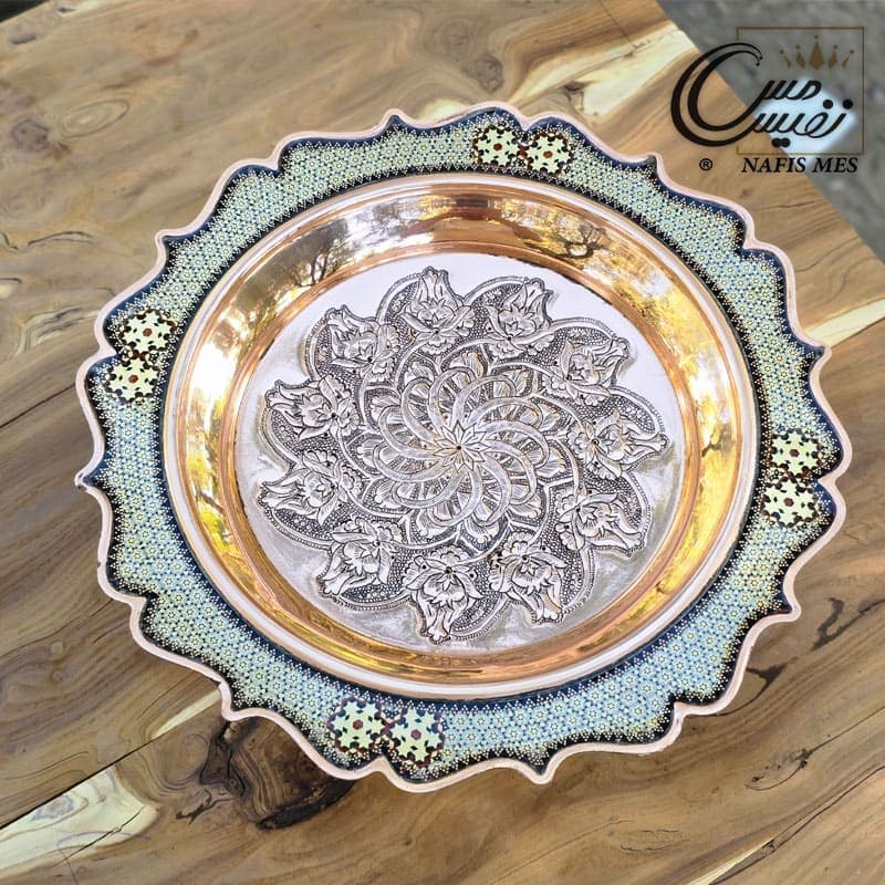 شیرینی خوری خاتم کاری لب دالبری مسی طرح نفیس — تصویر ۶
