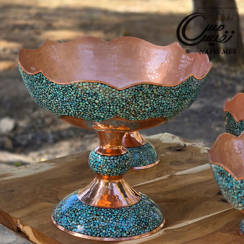 آجیل خوری فیروزه کوب لب دالبری مسی طرح نفیس — تصویر ۲
