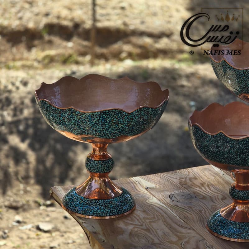 آجیل خوری فیروزه کوب لب دالبری مسی طرح نفیس — تصویر ۳