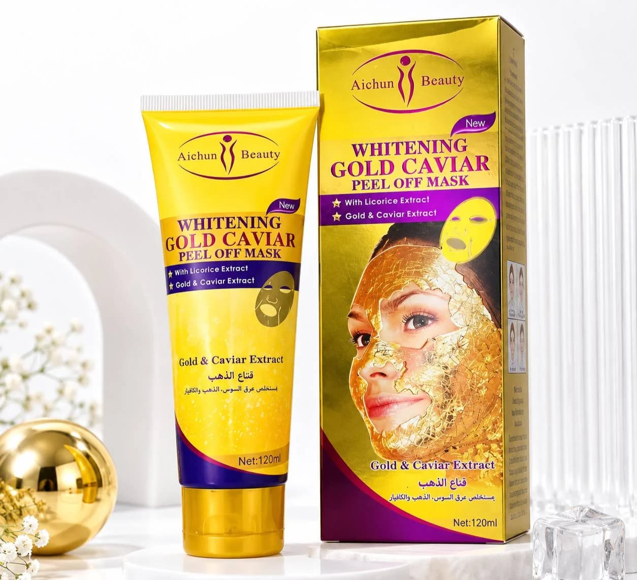 ماسک پیل‌آف روشن‌کننده طلا و خاویار Aichun Beauty