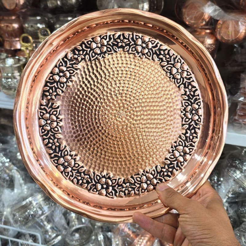 سینی مسی طرح رز نفیس زنجان ( 3 سایز ، نانو شده ) — تصویر ۴