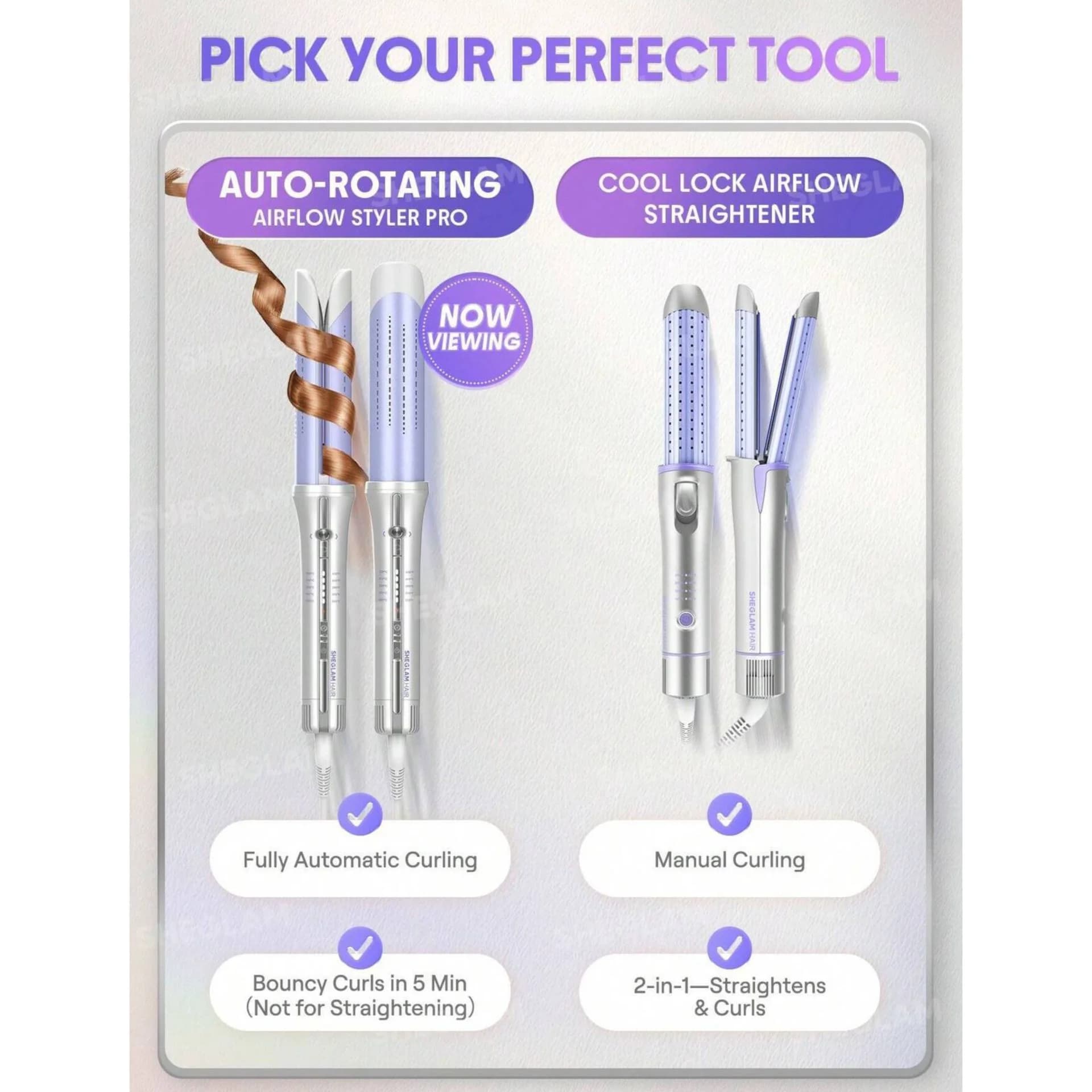 کرلی استایلر ایر فلو بنفش شیگلم مدل پرو چرخشی Airflow Curly Styler Pro — تصویر ۸