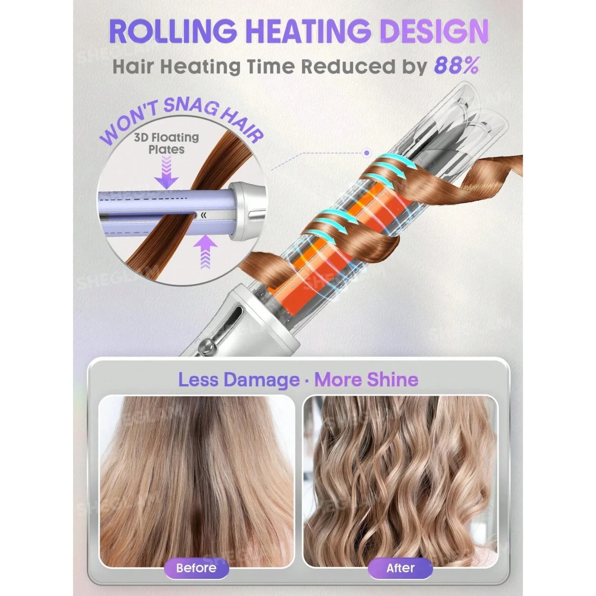 کرلی استایلر ایر فلو بنفش شیگلم مدل پرو چرخشی Airflow Curly Styler Pro — تصویر ۹