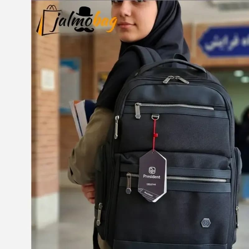 کوله پشتی وارداتی پرزیدنت ضد آب پارچه ریپس کرهای با محفظه لپ تاپ و پورت USB — تصویر ۲