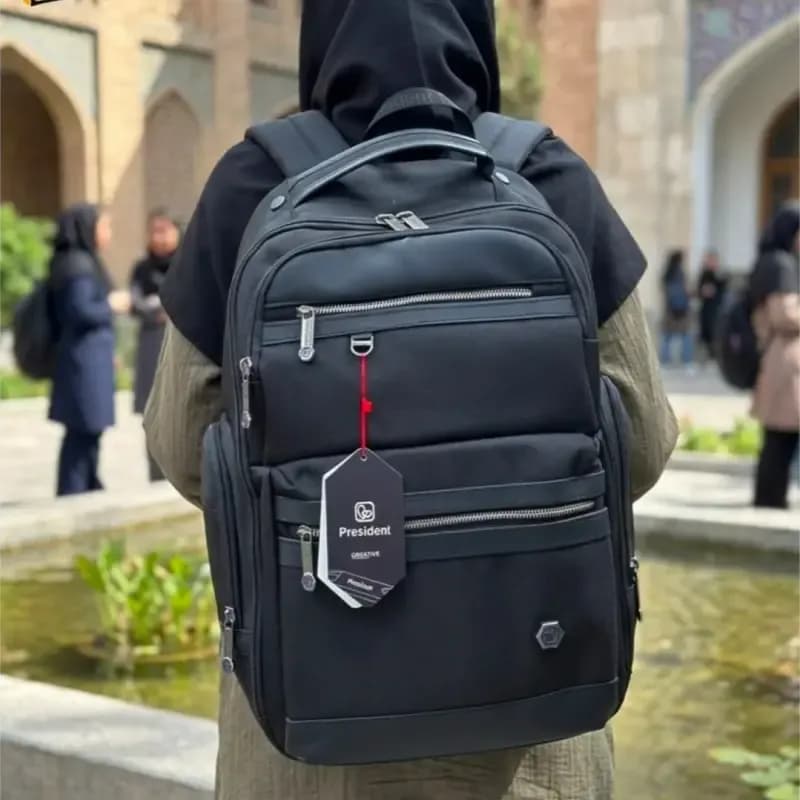 کوله پشتی وارداتی پرزیدنت ضد آب پارچه ریپس کرهای با محفظه لپ تاپ و پورت USB — تصویر ۴