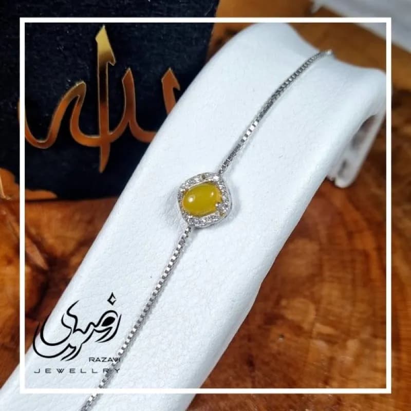 دستبند نقره زنانه طرح ریحان با نگین شرف الشمس — تصویر ۴