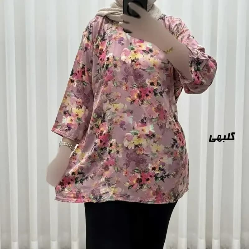بلوز زنانه نخی مدل گل یخی فری سایز مناسب تا سایز 54 — تصویر ۶