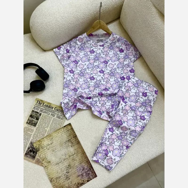 ست تیشرت و شلوار راحتی دخترانه نخ پنبه مناسب 8 تا 15 سال — تصویر ۲
