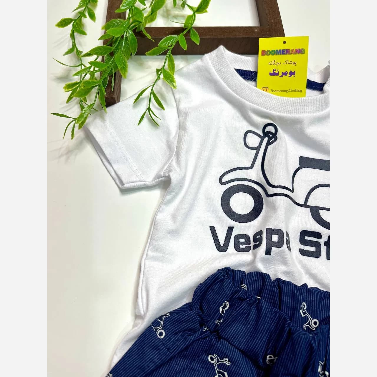 ست تیشرت و شلوارک پسرانه طرح وسپا کد 4361 جنس پنبه و کتان کاغذی — تصویر ۶