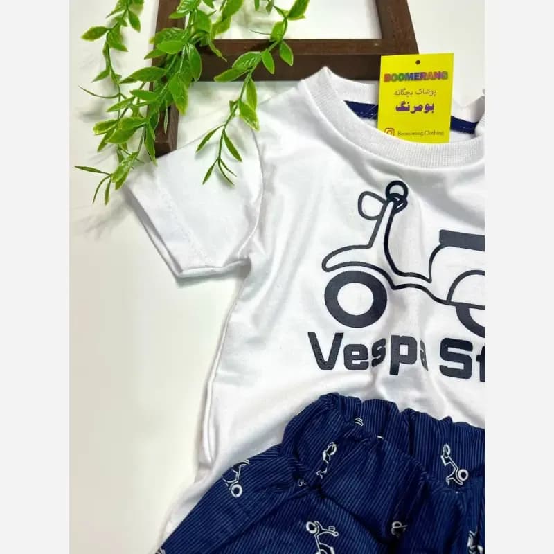 ست تیشرت و شلوارک پسرانه طرح وسپا کد 4361 جنس پنبه و کتان کاغذی — تصویر ۹