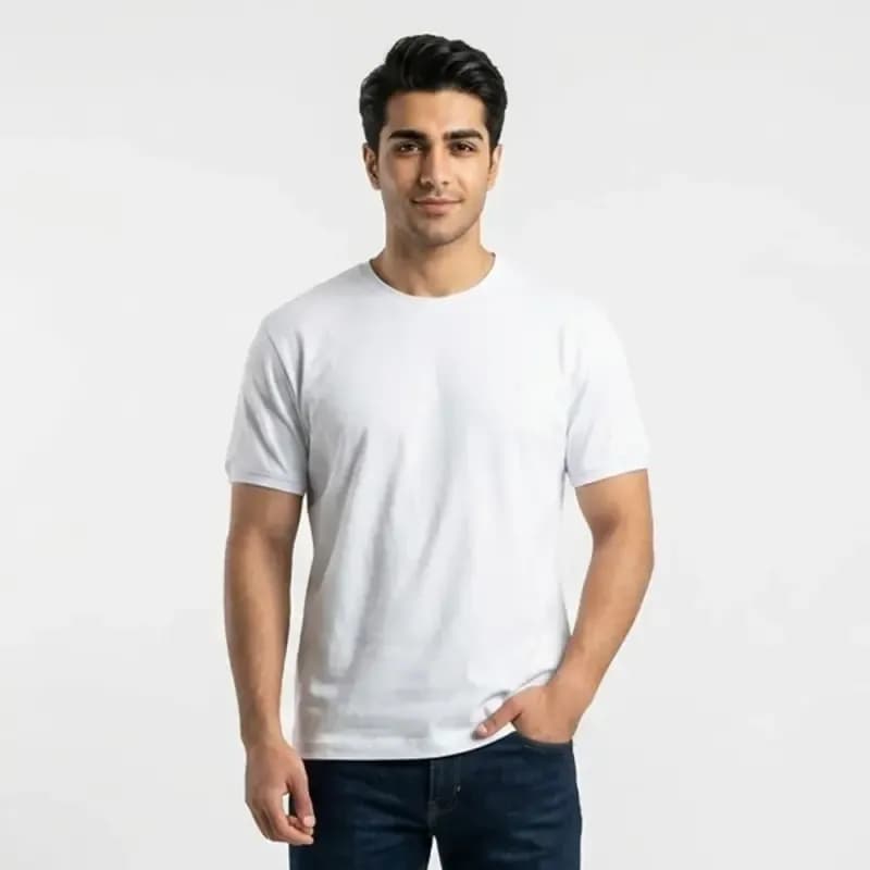 تیشرت بیسیک مردانه یقه گرد پنبه خالص سفید کد 11856